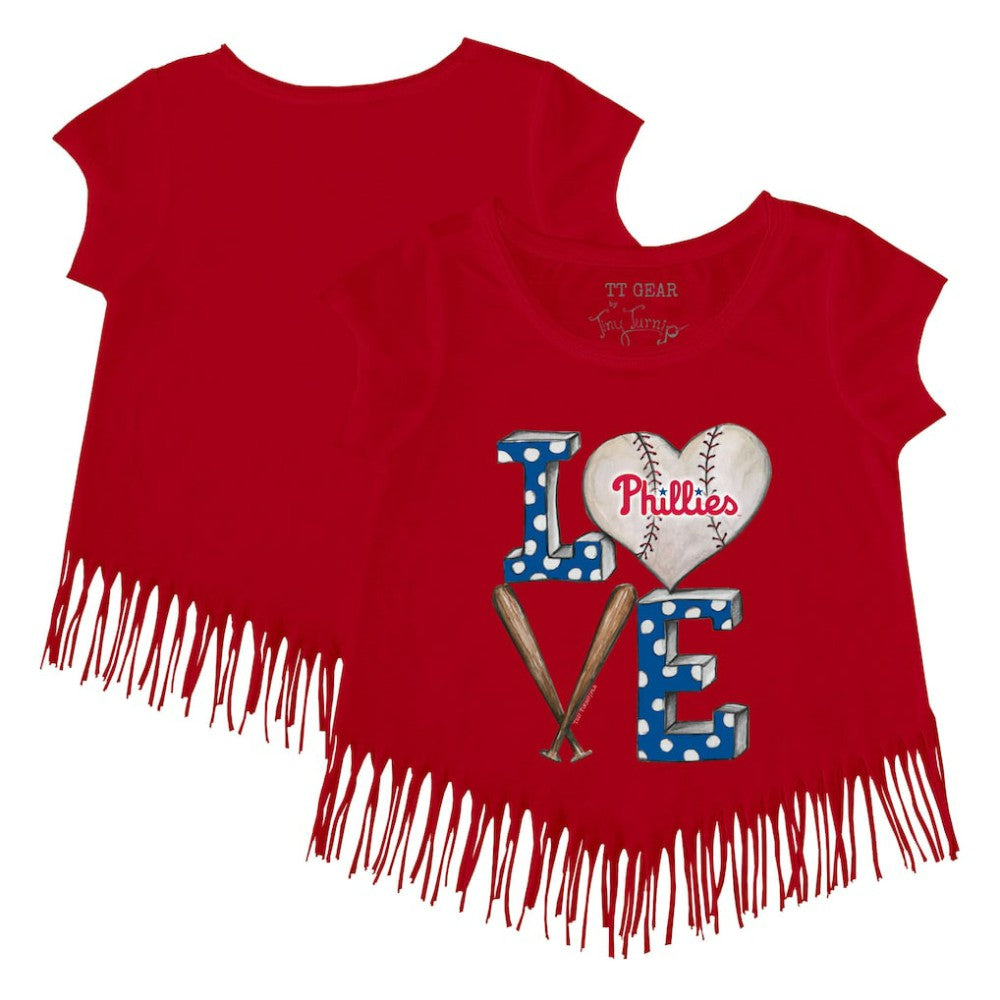 Philadelphia Phillies Tiny Turnip Girls Youth Baseball Love Fringe T-Shirt Red