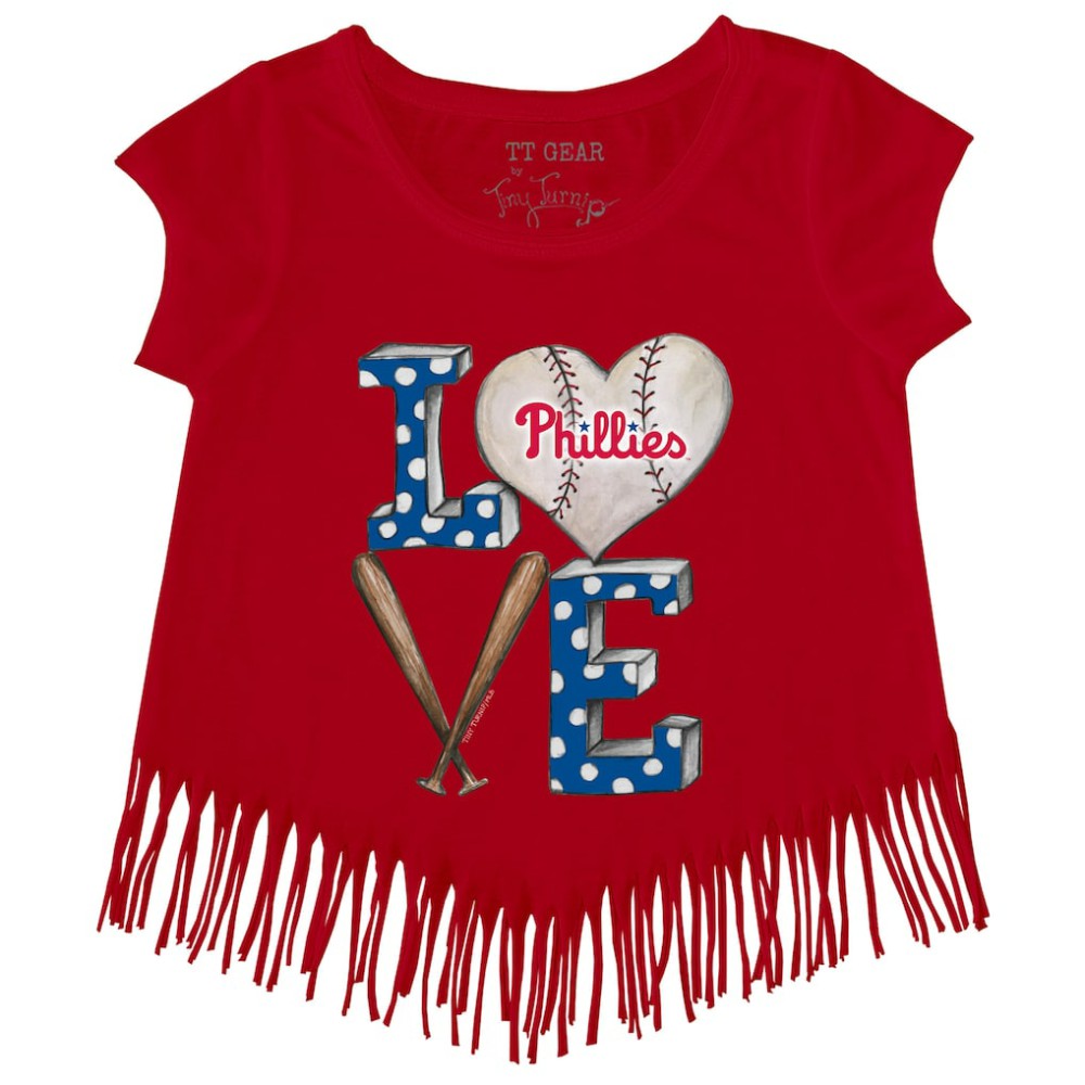 Philadelphia Phillies Tiny Turnip Girls Youth Baseball Love Fringe T-Shirt Red