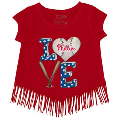 Philadelphia Phillies Tiny Turnip Girls Youth Baseball Love Fringe T-Shirt Red