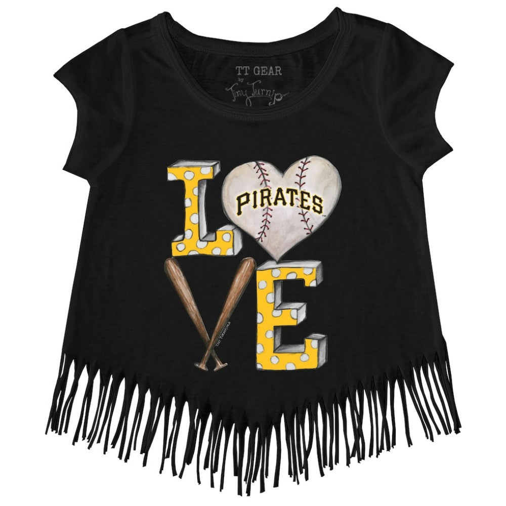 Pittsburgh Pirates Tiny Turnip Girls Youth Baseball Love Fringe T-Shirt Black