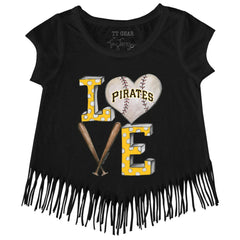 Pittsburgh Pirates Tiny Turnip Girls Youth Baseball Love Fringe T-Shirt Black