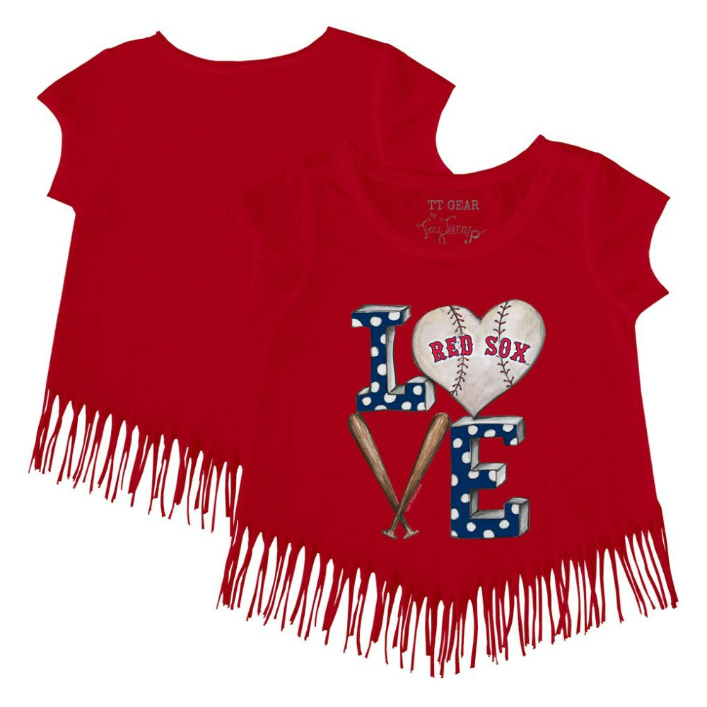 Boston Red Sox Tiny Turnip Girls Youth Baseball Love Fringe T-Shirt Red