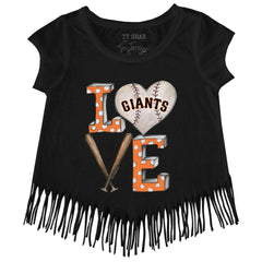 San Francisco Giants Tiny Turnip Girls Youth Baseball Love Fringe T-Shirt Black