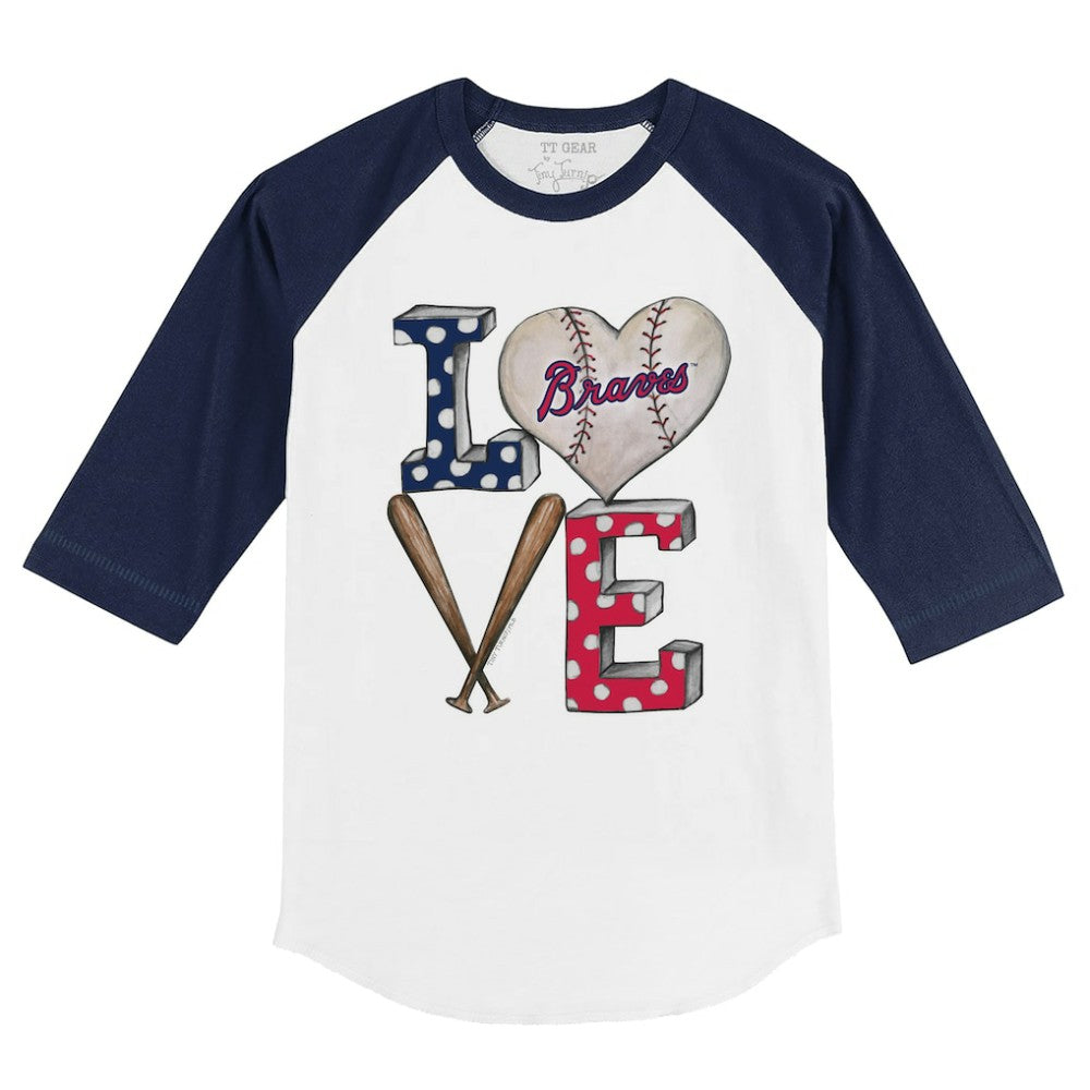 Atlanta Braves Tiny Turnip Youth Baseball Love 3/4-Sleeve Raglan T-Shirt White/Navy