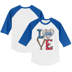 Chicago Cubs Tiny Turnip Youth Baseball Love 3/4-Sleeve Raglan T-Shirt White/Royal