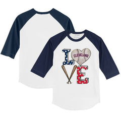 Cleveland Guardians Tiny Turnip Youth Baseball Love 3/4-Sleeve Raglan T-Shirt White/Navy