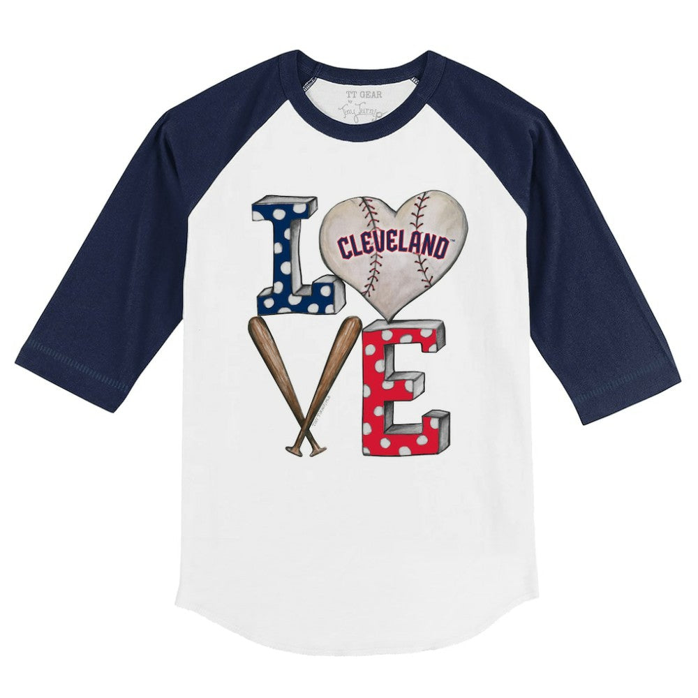 Cleveland Guardians Tiny Turnip Youth Baseball Love 3/4-Sleeve Raglan T-Shirt White/Navy
