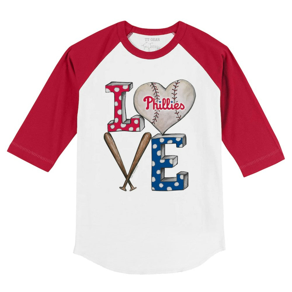 Philadelphia Phillies Tiny Turnip Youth Baseball Love 3/4-Sleeve Raglan T-Shirt White/Red