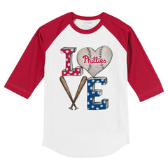 Philadelphia Phillies Tiny Turnip Youth Baseball Love 3/4-Sleeve Raglan T-Shirt White/Red