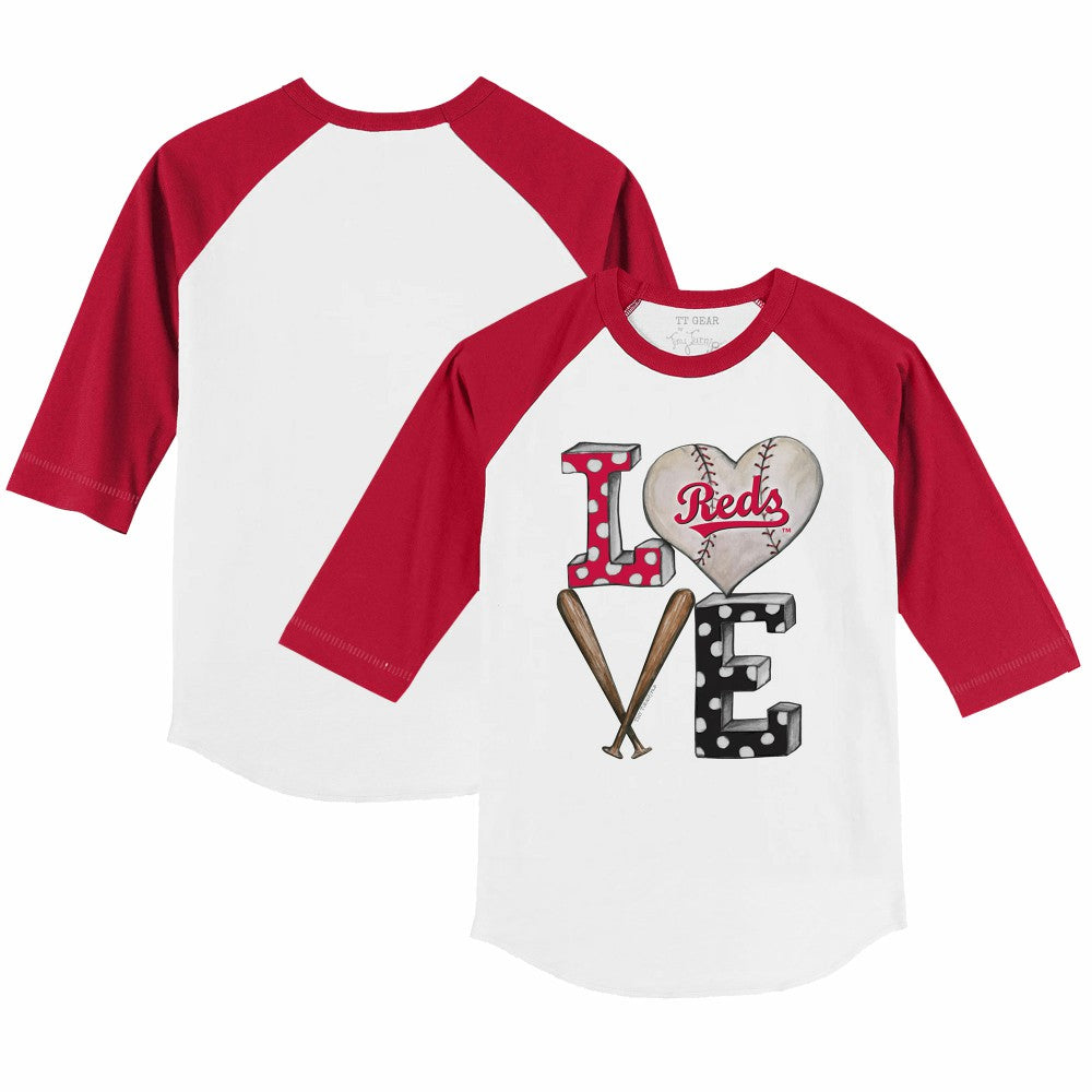 Cincinnati Reds Tiny Turnip Youth Baseball Love 3/4-Sleeve Raglan T-Shirt White/Red