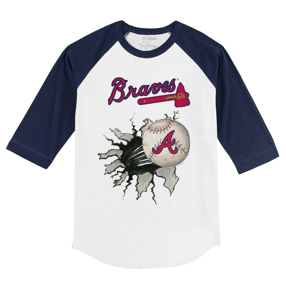 Atlanta Braves Tiny Turnip Youth Baseball Tear 3/4-Sleeve Raglan T-Shirt White/Navy