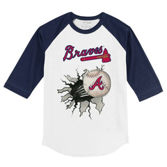 Atlanta Braves Tiny Turnip Youth Baseball Tear 3/4-Sleeve Raglan T-Shirt White/Navy