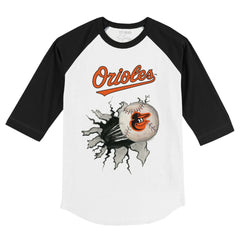 Baltimore Orioles Tiny Turnip Youth Baseball Tear 3/4-Sleeve Raglan T-Shirt White/Black