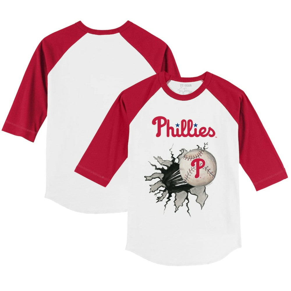 Philadelphia Phillies Tiny Turnip Youth Baseball Tear 3/4-Sleeve Raglan T-Shirt White/Red