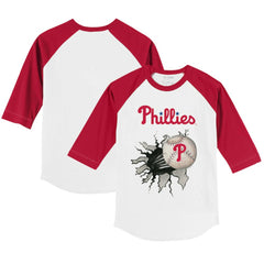 Philadelphia Phillies Tiny Turnip Youth Baseball Tear 3/4-Sleeve Raglan T-Shirt White/Red