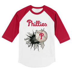 Philadelphia Phillies Tiny Turnip Youth Baseball Tear 3/4-Sleeve Raglan T-Shirt White/Red