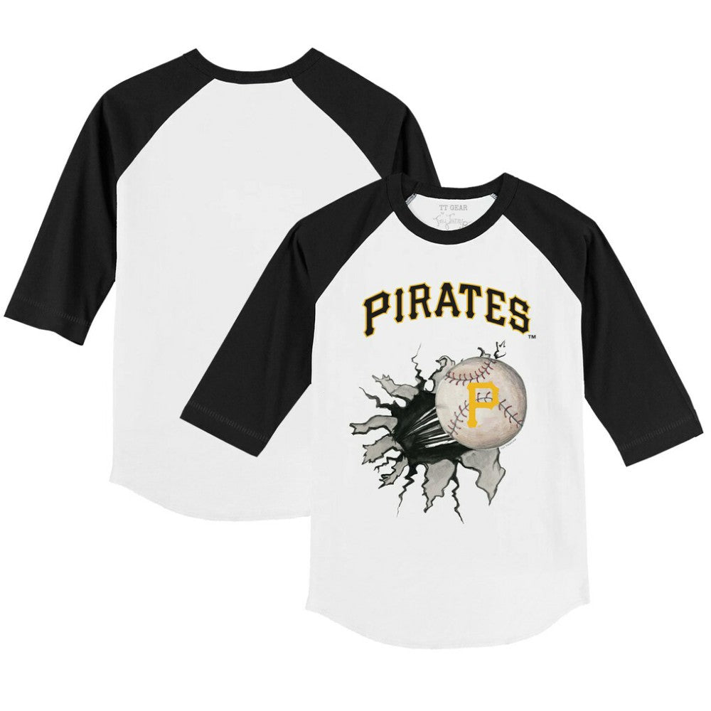 Pittsburgh Pirates Tiny Turnip Youth Baseball Tear 3/4-Sleeve Raglan T-Shirt White/Black