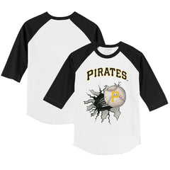 Pittsburgh Pirates Tiny Turnip Youth Baseball Tear 3/4-Sleeve Raglan T-Shirt White/Black