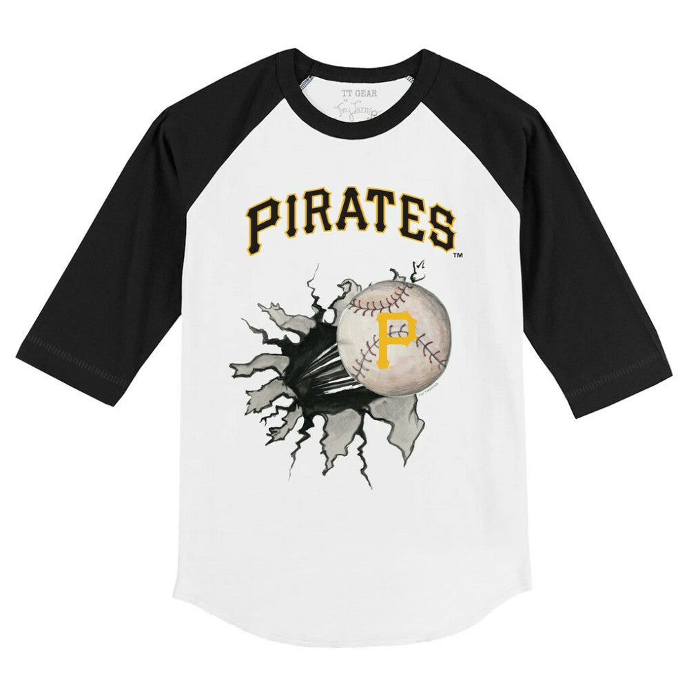 Pittsburgh Pirates Tiny Turnip Youth Baseball Tear 3/4-Sleeve Raglan T-Shirt White/Black