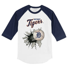 Detroit Tigers Tiny Turnip Youth Baseball Tear 3/4-Sleeve Raglan T-Shirt White/Navy