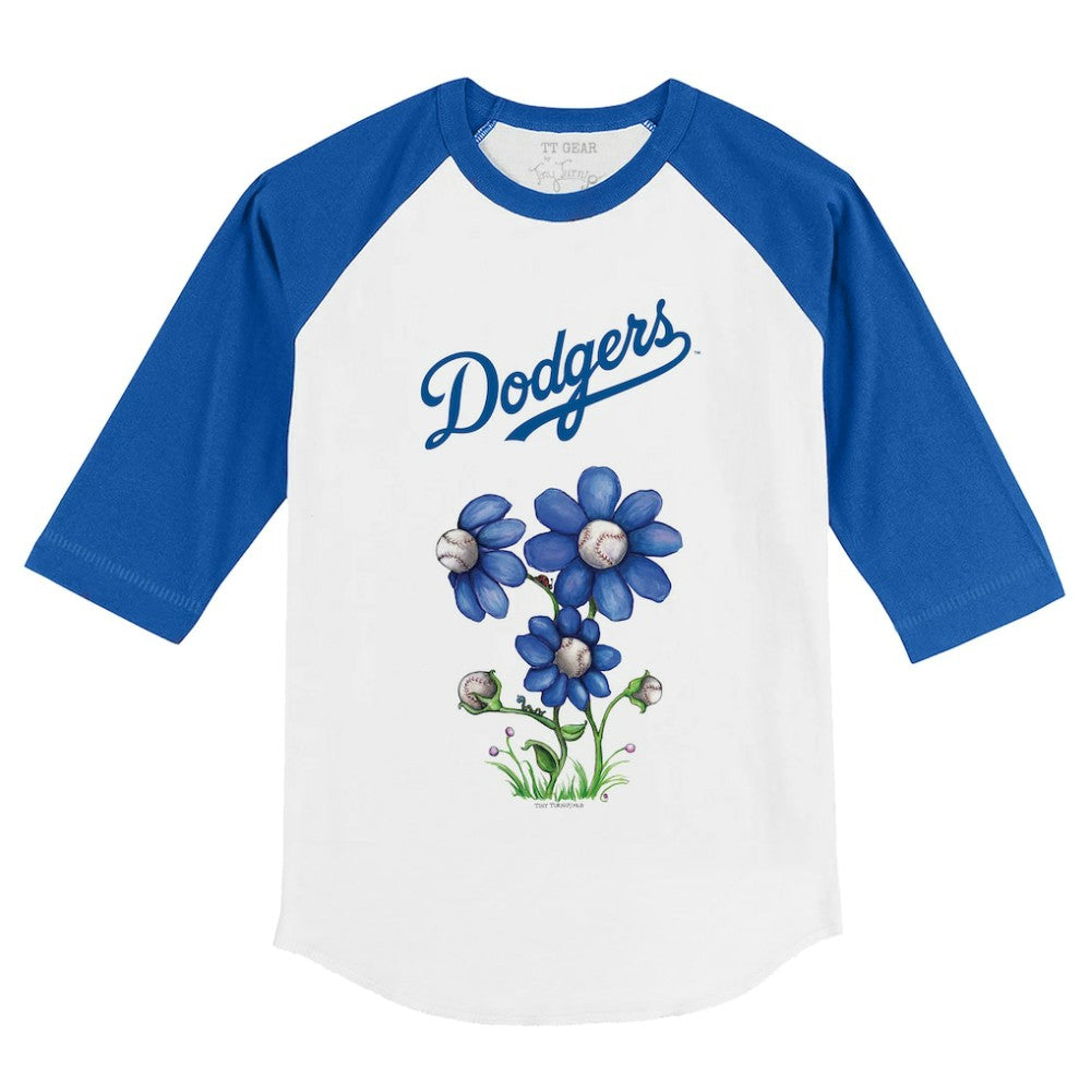 Los Angeles Dodgers Tiny Turnip Youth Blooming Baseballs 3/4-Sleeve Raglan T-Shirt White/Royal