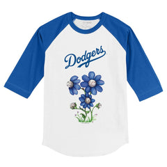 Los Angeles Dodgers Tiny Turnip Youth Blooming Baseballs 3/4-Sleeve Raglan T-Shirt White/Royal