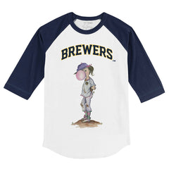 Milwaukee Brewers Tiny Turnip Youth Bubbles 3/4-Sleeve Raglan T-Shirt White/Navy