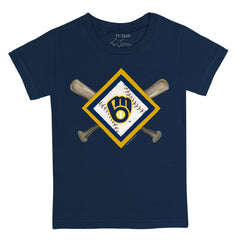 Milwaukee Brewers Tiny Turnip Youth Diamond Cross Bats T-Shirt Navy