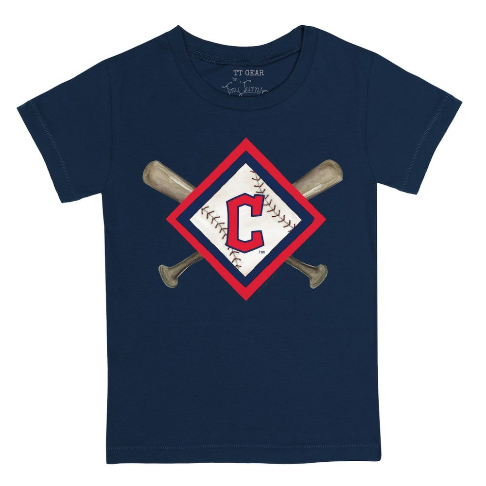 Cleveland Guardians Tiny Turnip Youth Diamond Cross Bats T-Shirt Navy