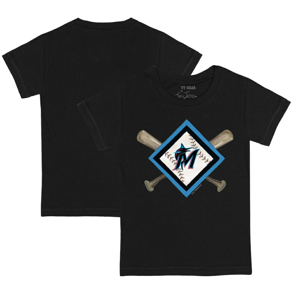 Miami Marlins Tiny Turnip Youth Diamond Cross Bats T-Shirt Black