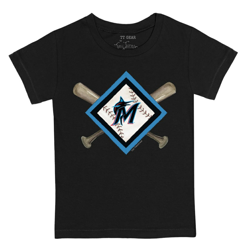 Miami Marlins Tiny Turnip Youth Diamond Cross Bats T-Shirt Black