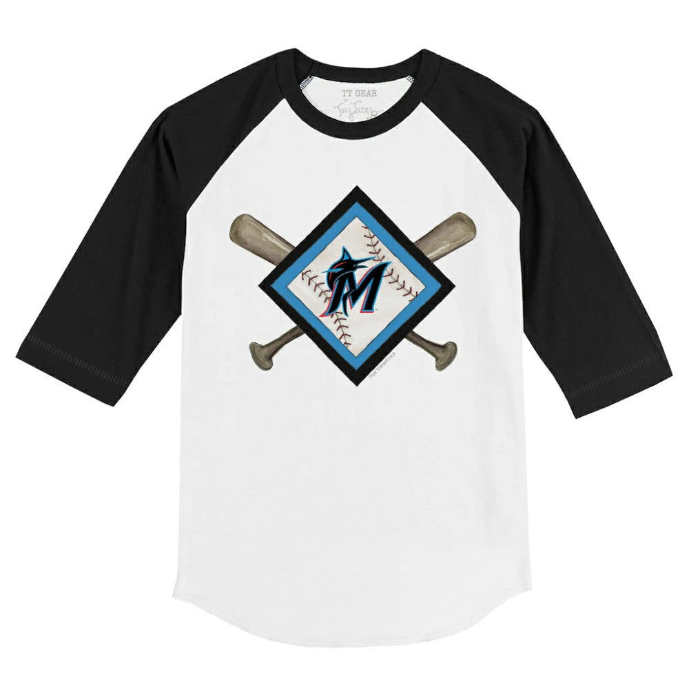 Miami Marlins Tiny Turnip Youth Diamond Cross Bats 3/4-Sleeve Raglan T-Shirt White/Black