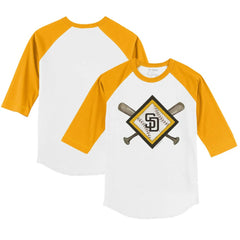 San Diego Padres Tiny Turnip Youth Diamond Cross Bats 3/4-Sleeve Raglan T-Shirt White/Gold