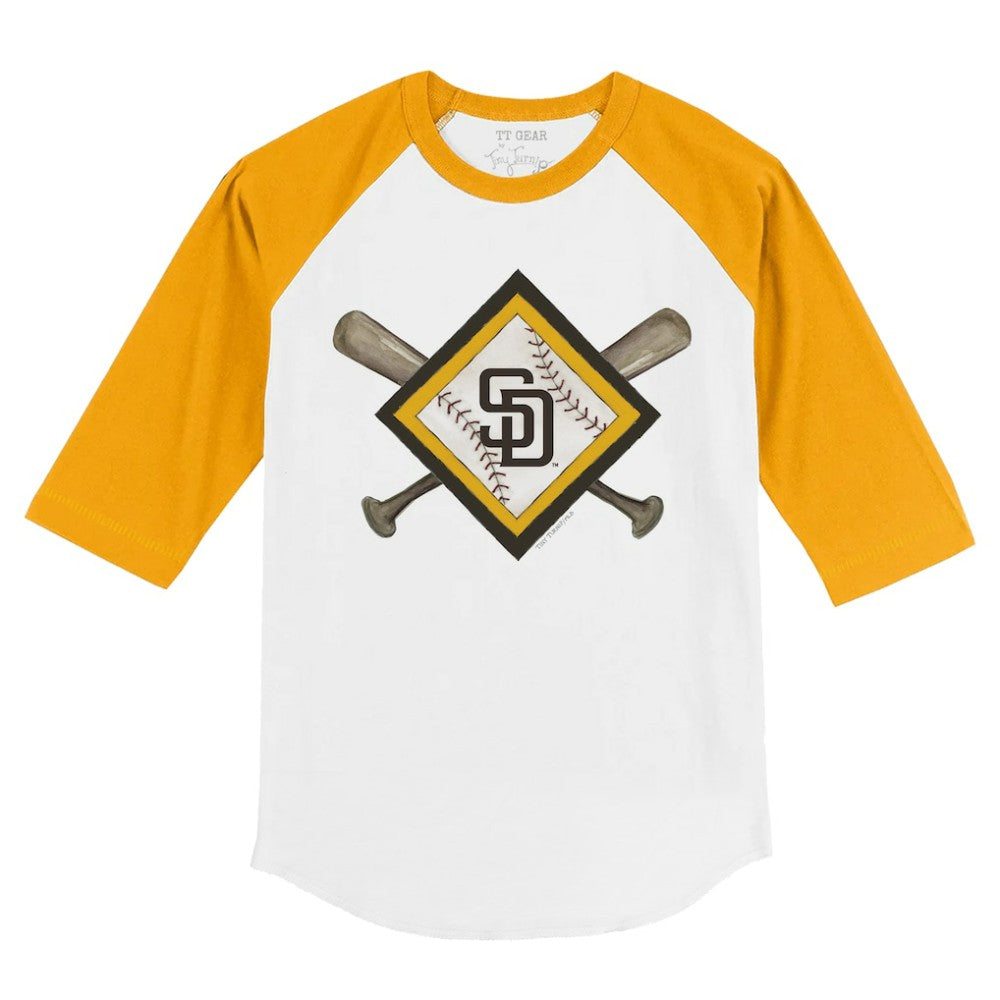 San Diego Padres Tiny Turnip Youth Diamond Cross Bats 3/4-Sleeve Raglan T-Shirt White/Gold