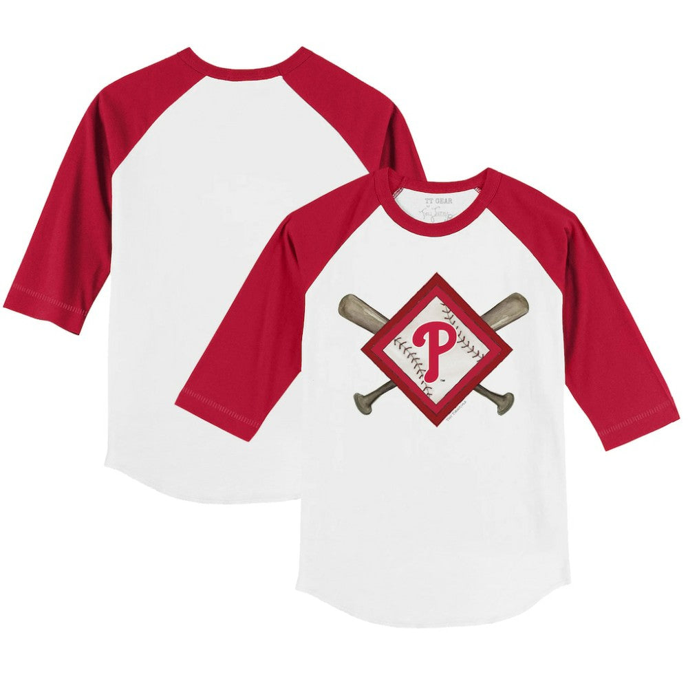 Philadelphia Phillies Tiny Turnip Youth Diamond Cross Bats 3/4-Sleeve Raglan T-Shirt White/Red