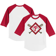 Philadelphia Phillies Tiny Turnip Youth Diamond Cross Bats 3/4-Sleeve Raglan T-Shirt White/Red