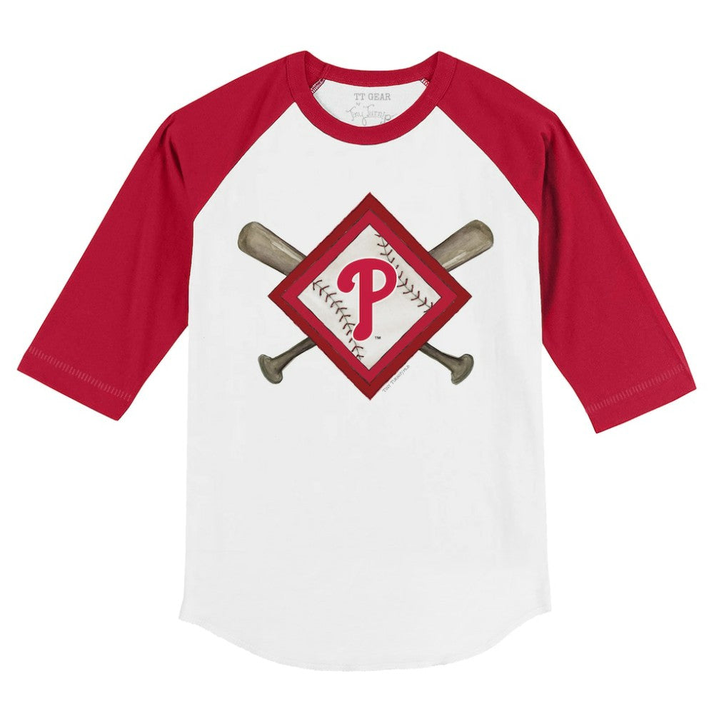 Philadelphia Phillies Tiny Turnip Youth Diamond Cross Bats 3/4-Sleeve Raglan T-Shirt White/Red