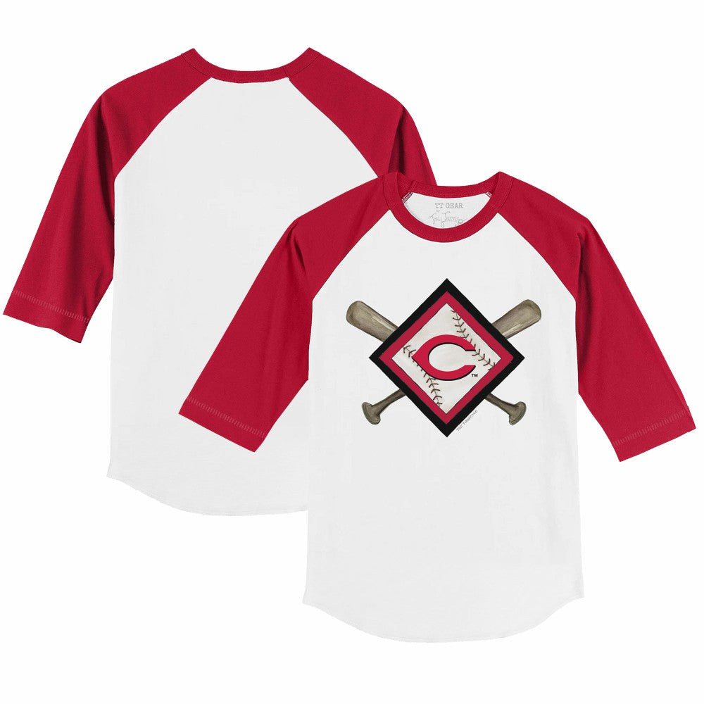 Cincinnati Reds Tiny Turnip Youth Diamond Cross Bats 3/4-Sleeve Raglan T-Shirt White/Red