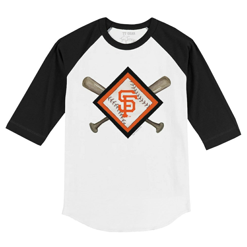 San Francisco Giants Tiny Turnip Youth Diamond Cross Bats 3/4-Sleeve Raglan T-Shirt White/Black