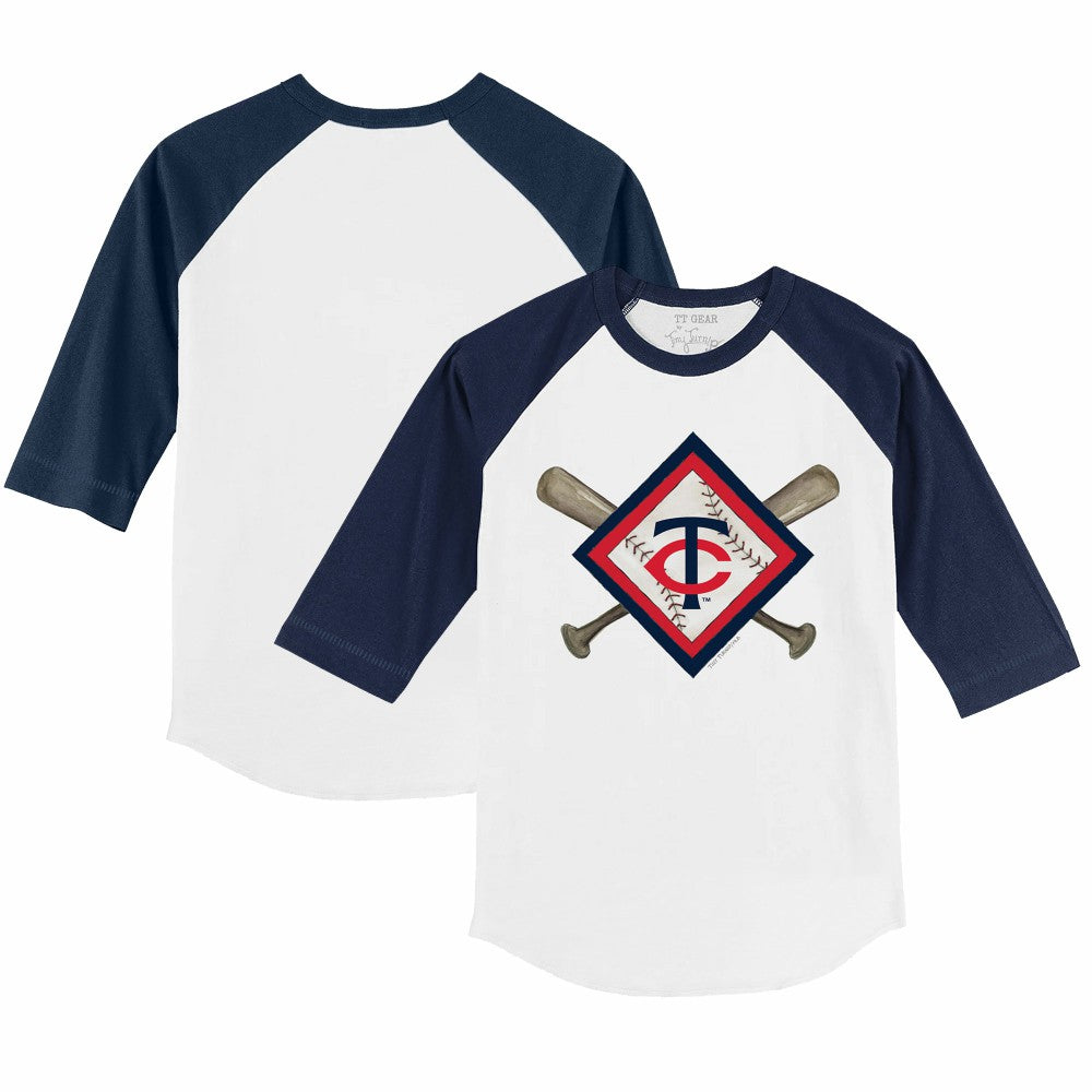 Minnesota Twins Tiny Turnip Youth Diamond Cross Bats 3/4-Sleeve Raglan T-Shirt White/Navy