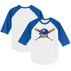 Los Angeles Dodgers Tiny Turnip Youth Hat Crossbats 3/4-Sleeve Raglan T-Shirt White/Royal