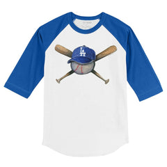 Los Angeles Dodgers Tiny Turnip Youth Hat Crossbats 3/4-Sleeve Raglan T-Shirt White/Royal