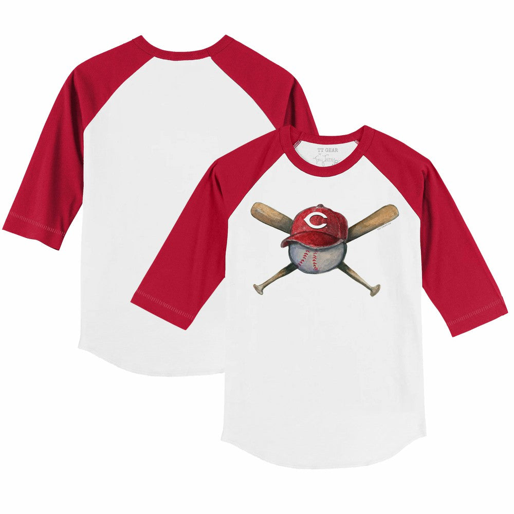 Cincinnati Reds Tiny Turnip Youth Hat Crossbats 3/4-Sleeve Raglan T-Shirt White/Red