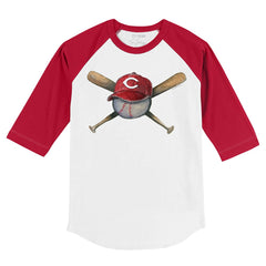 Cincinnati Reds Tiny Turnip Youth Hat Crossbats 3/4-Sleeve Raglan T-Shirt White/Red