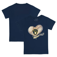 Milwaukee Brewers Tiny Turnip Youth Heart Banner T-Shirt Navy