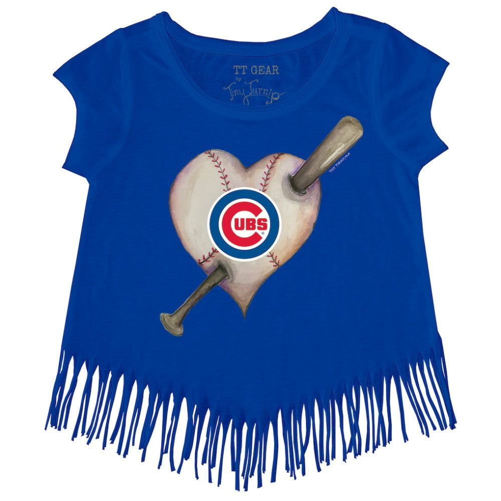 Chicago Cubs Tiny Turnip Girls Youth Heart Bat Fringe T-Shirt Royal
