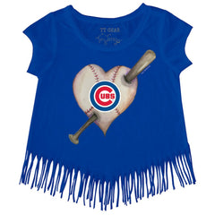 Chicago Cubs Tiny Turnip Girls Youth Heart Bat Fringe T-Shirt Royal