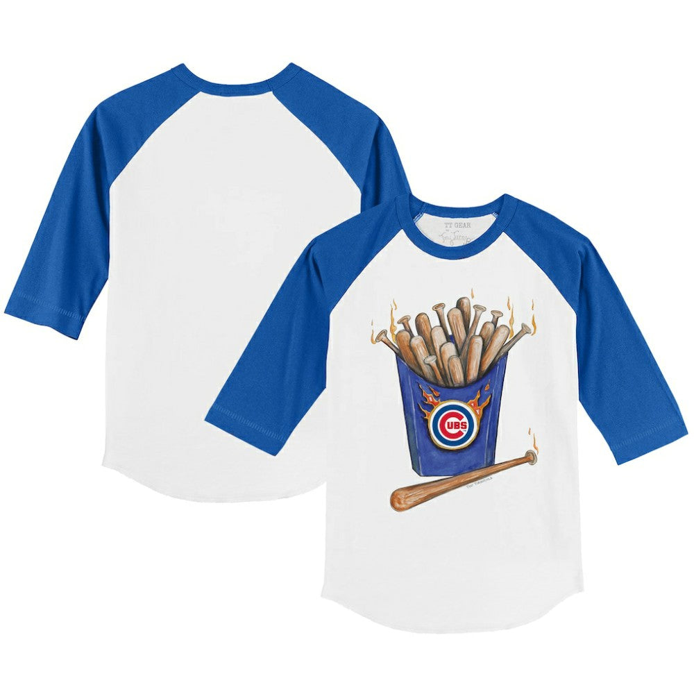 Chicago Cubs Tiny Turnip Youth Hot Bats 3/4-Sleeve Raglan T-Shirt White/Royal