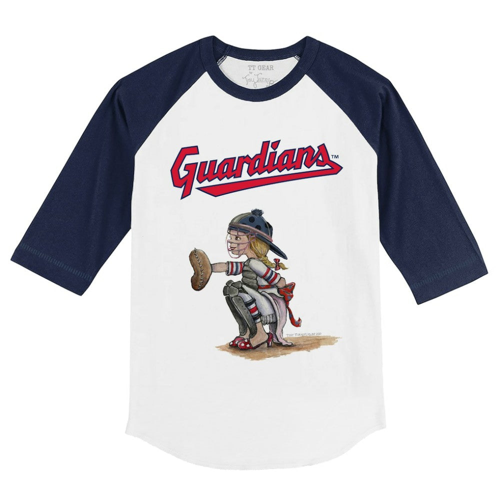 Cleveland Guardians Tiny Turnip Youth Kate 3/4-Sleeve Raglan T-Shirt White/Navy