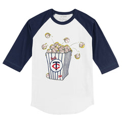 Minnesota Twins Tiny Turnip Youth Popcorn 3/4-Sleeve Raglan T-Shirt White/Navy